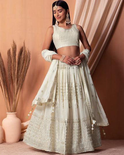 ivory georgette sequins embroidered lehenga choli