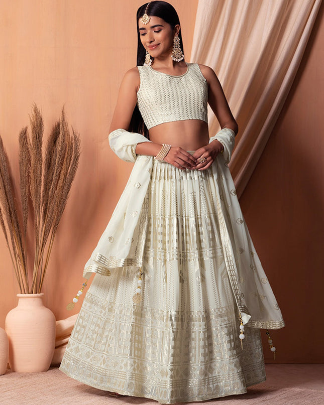 ivory georgette sequins embroidered lehenga choli