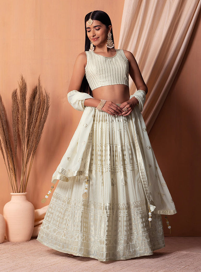 ivory georgette sequins embroidered lehenga choli