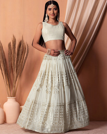 ivory georgette sequins embroidered lehenga choli