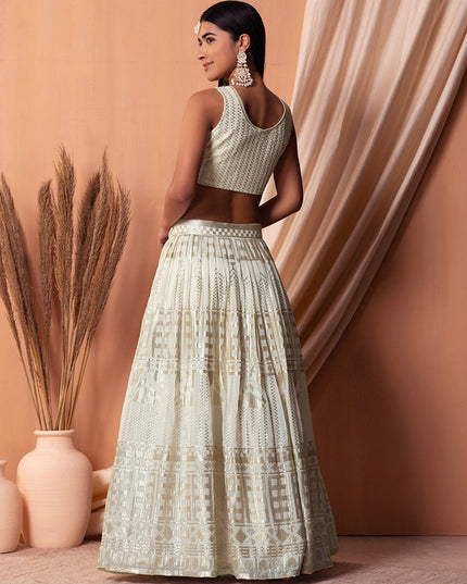 ivory georgette sequins embroidered lehenga choli