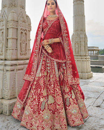 Crimson Red Silk Embroidered Bridal Lehenga Choli