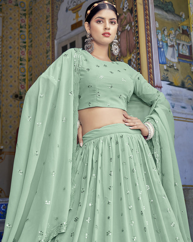 Dashing Pista Green Georgette Sequins Designer Lehenga Choli