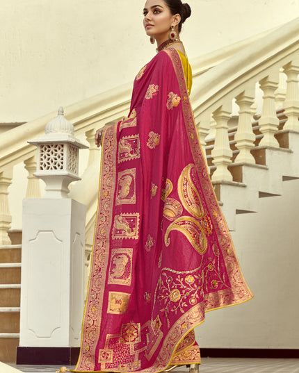 Fabulous Rani Pink Dola Silk Handwork Wedding Saree