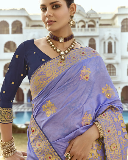 Graceful Lavender Dola Silk Handwork Wedding Saree