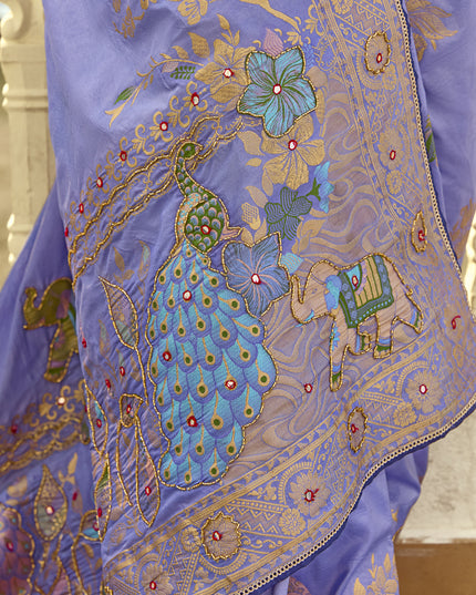 Graceful Lavender Dola Silk Handwork Wedding Saree