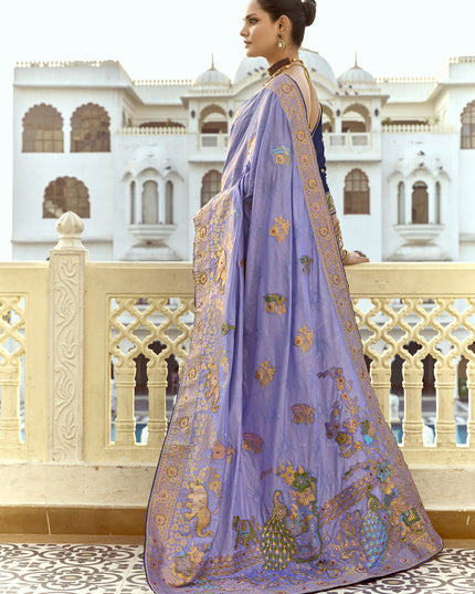 Graceful Lavender Dola Silk Handwork Wedding Saree