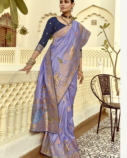 Graceful Lavender Dola Silk Handwork Wedding Saree