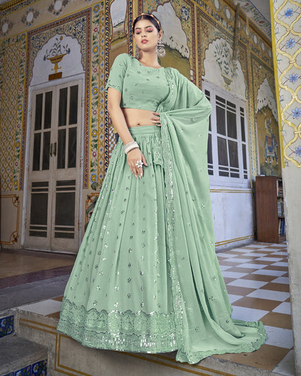 Dashing Pista Green Georgette Sequins Designer Lehenga Choli