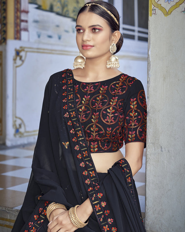 Opulent Midnight Blue Georgette Sequins Designer Lehenga Choli