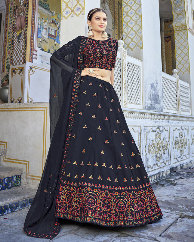 Opulent Midnight Blue Georgette Sequins Designer Lehenga Choli