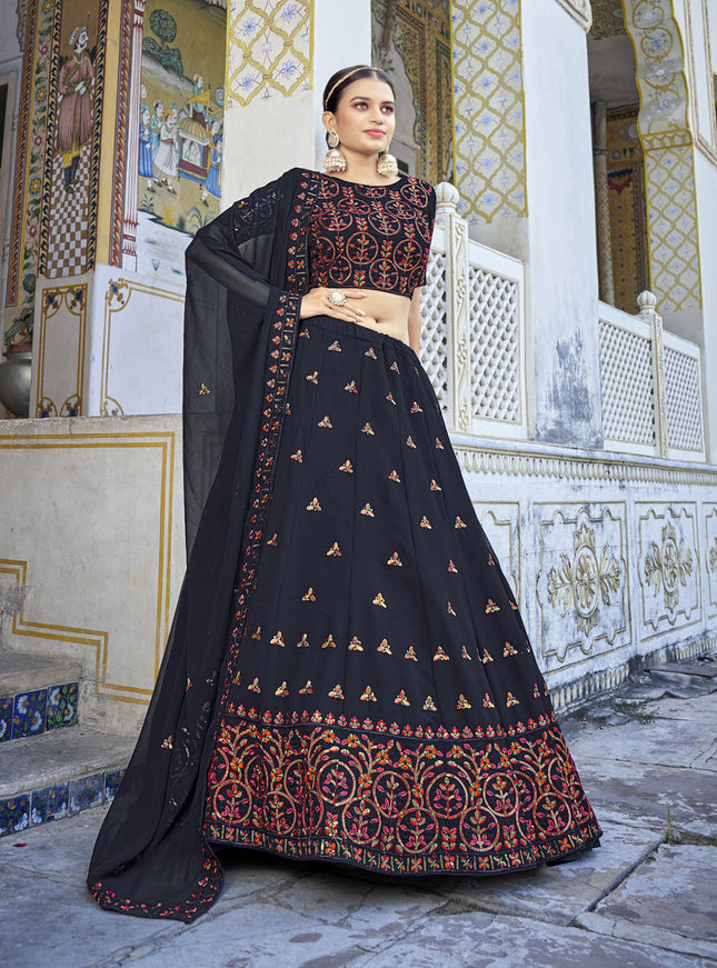 Opulent Midnight Blue Georgette Sequins Designer Lehenga Choli