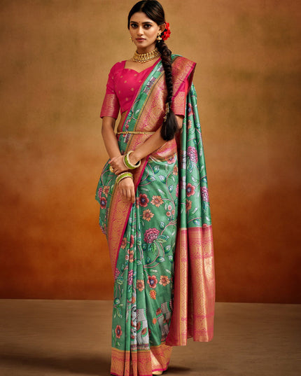 Sea Green Banarasi Silk Woven Festival Saree