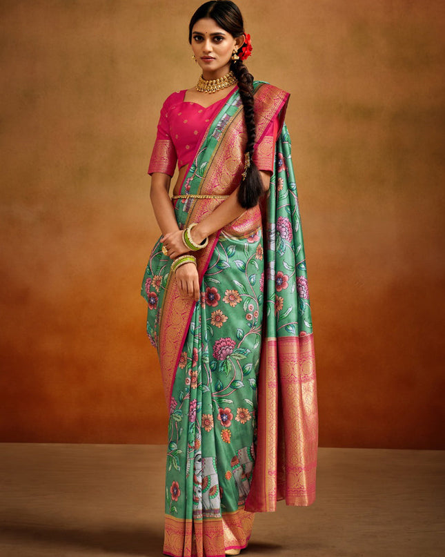 Sea Green Banarasi Silk Woven Festival Saree