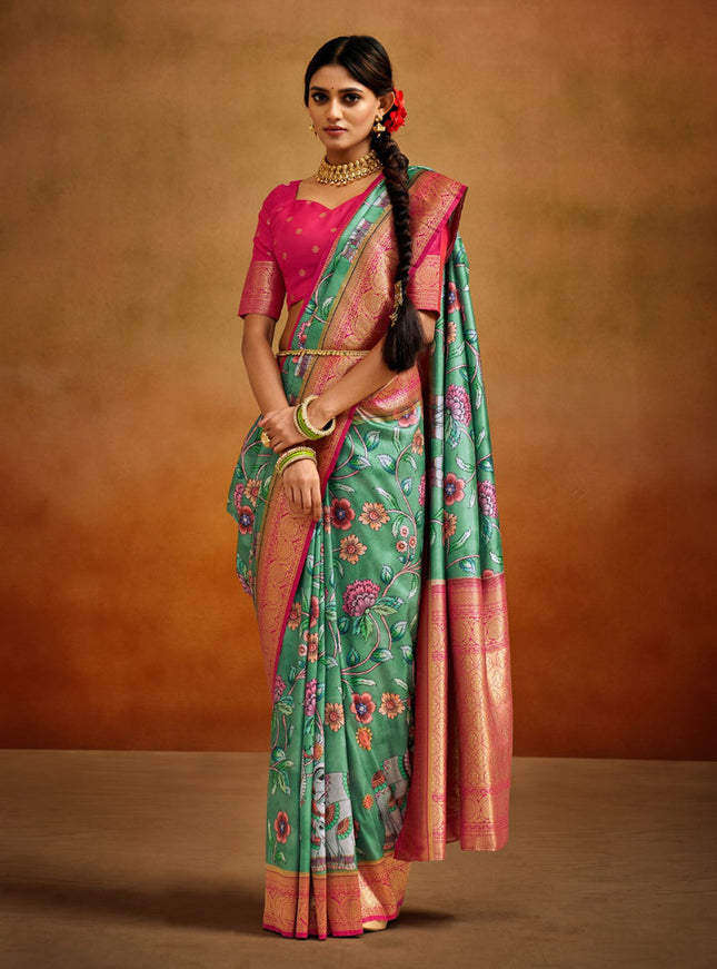Sea Green Banarasi Silk Woven Festival Saree
