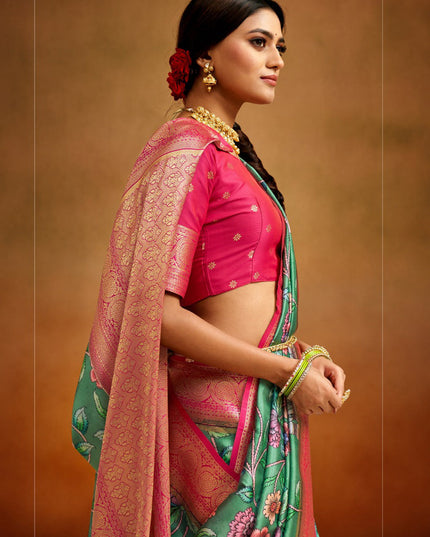 Sea Green Banarasi Silk Woven Festival Saree