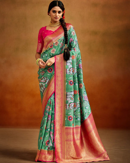Sea Green Banarasi Silk Woven Festival Saree