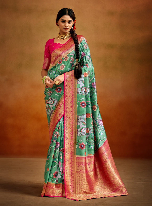 Sea Green Banarasi Silk Woven Festival Saree