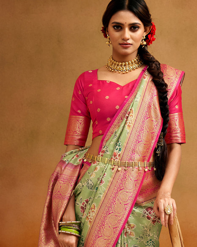 Pastel Green Banarasi Silk Woven Festival Saree