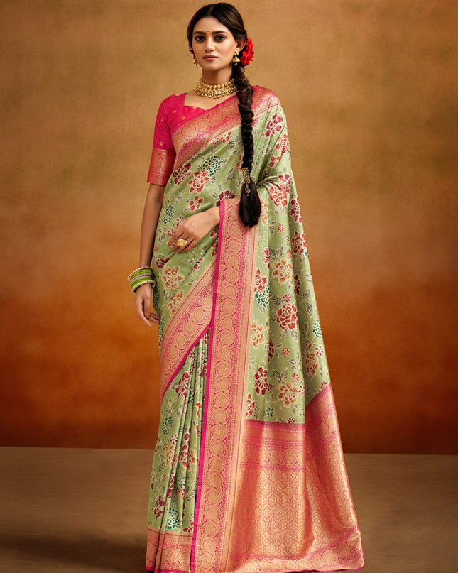 Pastel Green Banarasi Silk Woven Festival Saree