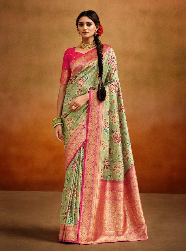 Pastel Green Banarasi Silk Woven Festival Saree
