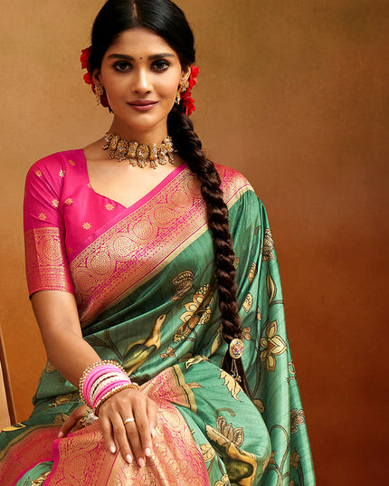 Rama Green Banarasi Silk Woven Festival Saree