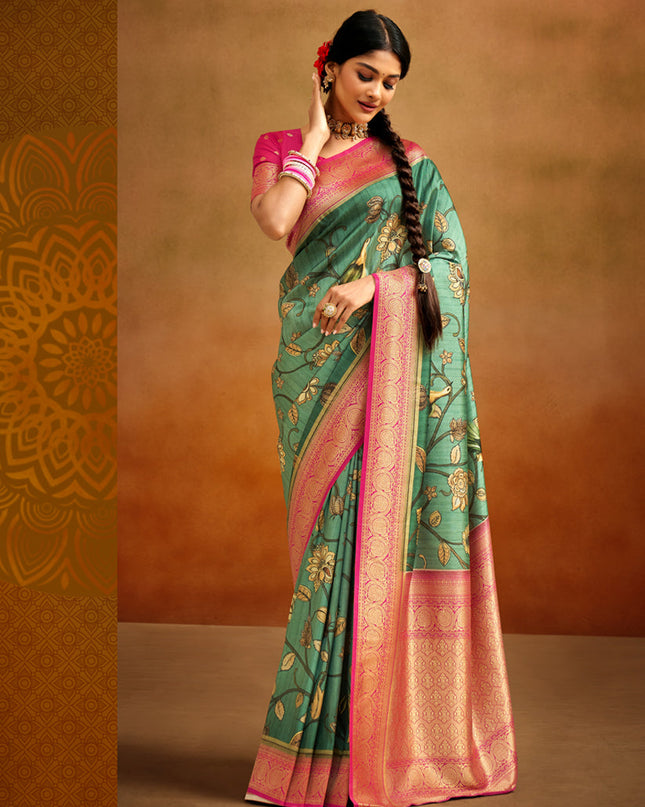 Rama Green Banarasi Silk Woven Festival Saree