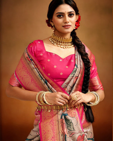 Beige Banarasi Silk Woven Festival Saree