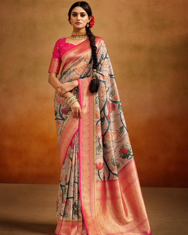 Beige Banarasi Silk Woven Festival Saree