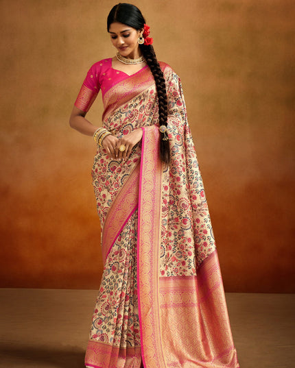 Beige Banarasi Silk Woven Festival Saree