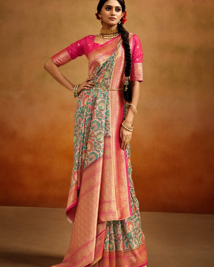 Beige Banarasi Silk Woven Festival Saree