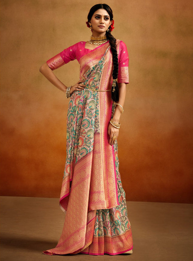 Beige Banarasi Silk Woven Festival Saree