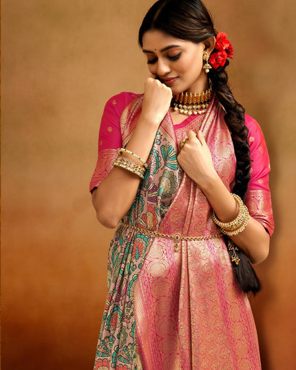 Beige Banarasi Silk Woven Festival Saree