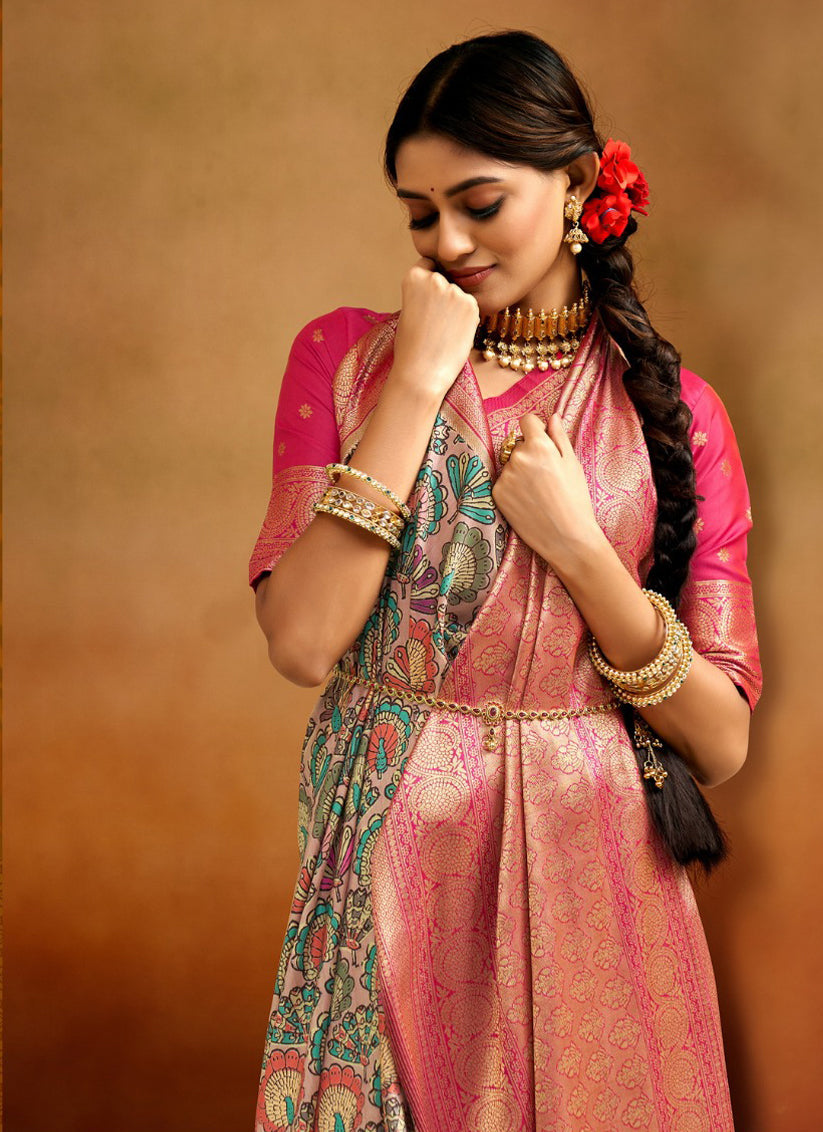 Beige Banarasi Silk Woven Festival Saree