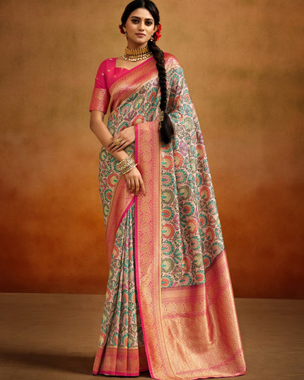 Beige Banarasi Silk Woven Festival Saree