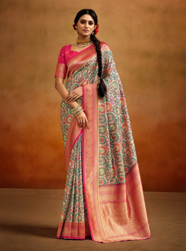 Beige Banarasi Silk Woven Festival Saree