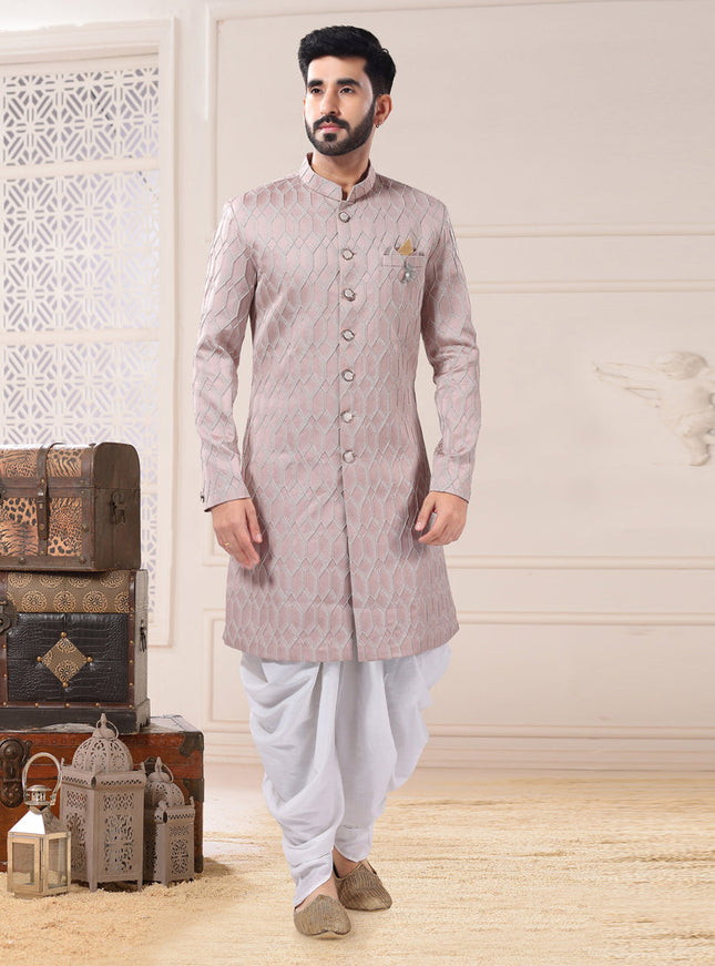 Dusty Pink Jacquard Semi Indo Western Outfit