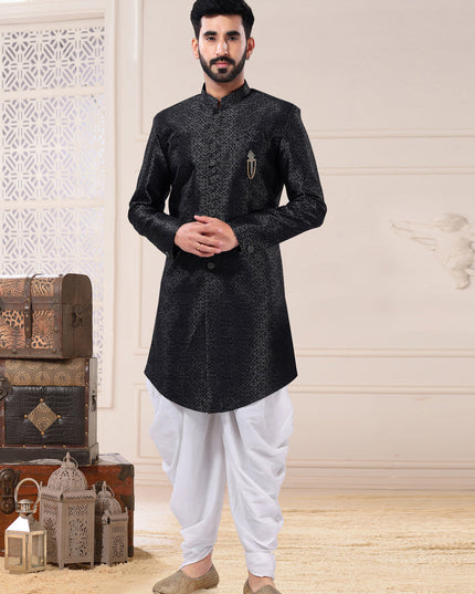 Black Jacquard Jacquard Semi Indo Western Outfit