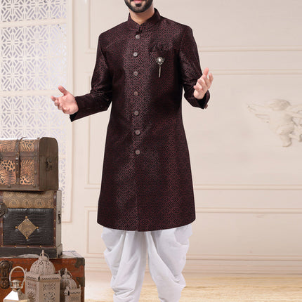 Wine Jacquard Semi Indo Western Outfit