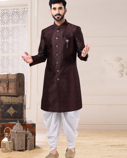Wine Jacquard Semi Indo Western Outfit