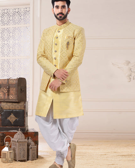 Yellow Silk Semi Indo Western Outfit