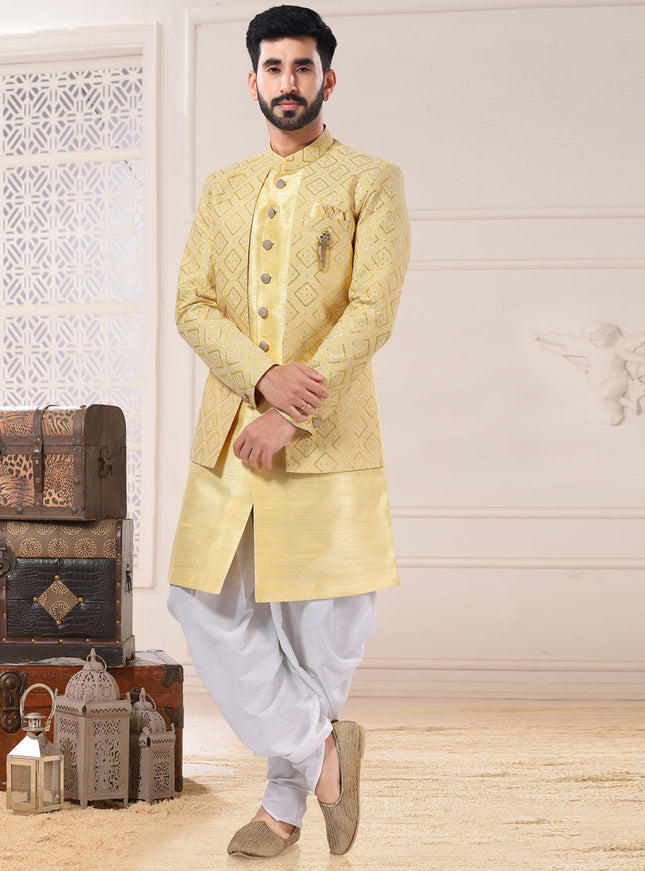Yellow Silk Semi Indo Western Outfit