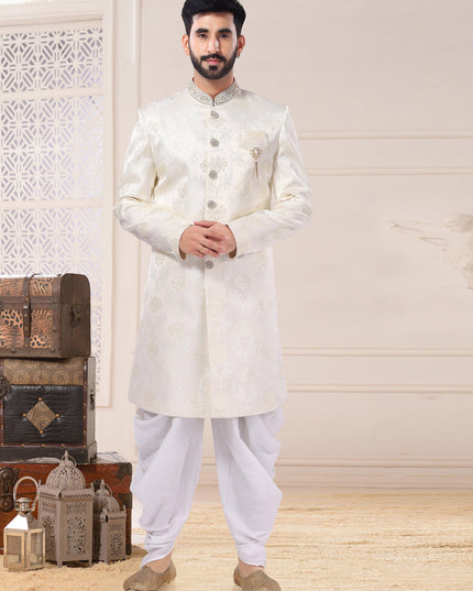 Cream Jacquard Indo Western Outfit