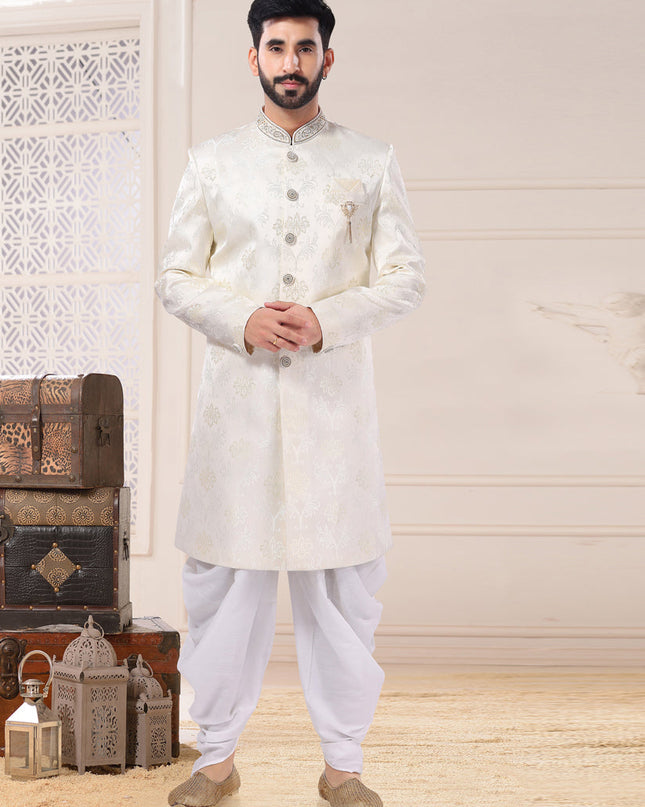 Cream Jacquard Indo Western Outfit