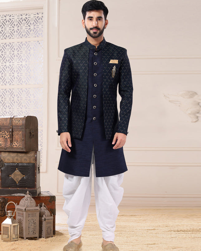 Navy Blue Silk Semi Indo Western Outfit