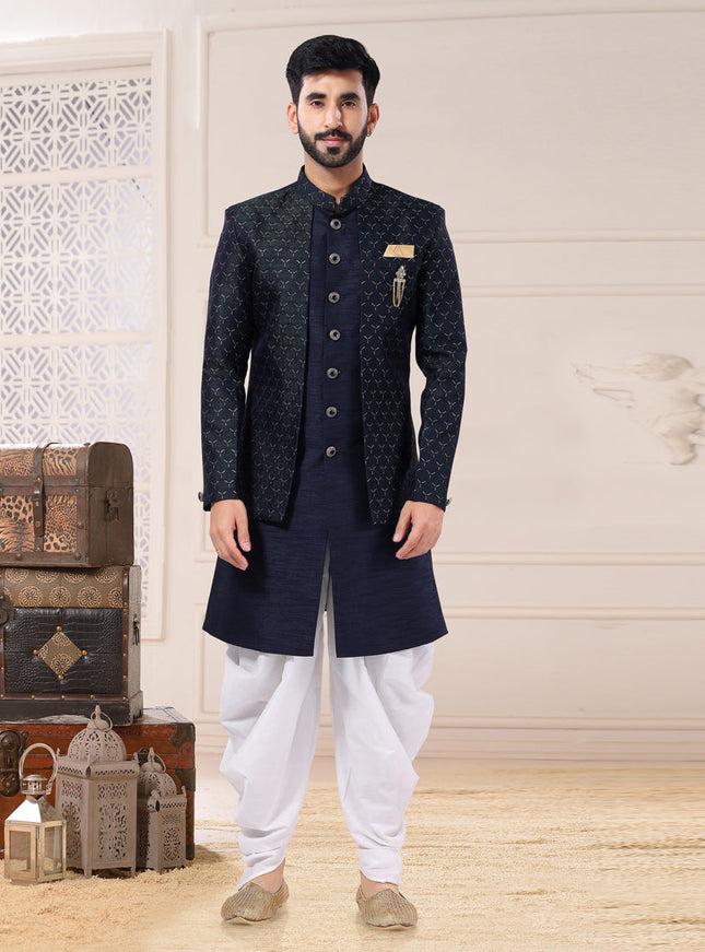 Navy Blue Silk Semi Indo Western Outfit