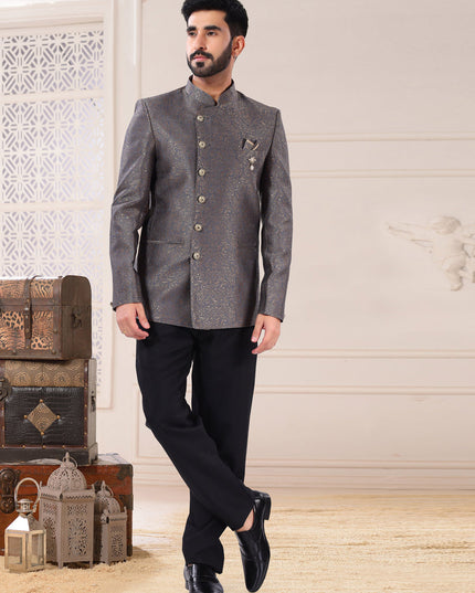 Grey Jacquard Jodhpuri Suit