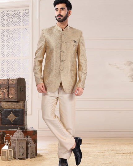 Golden Jacquard Jodhpuri Suit