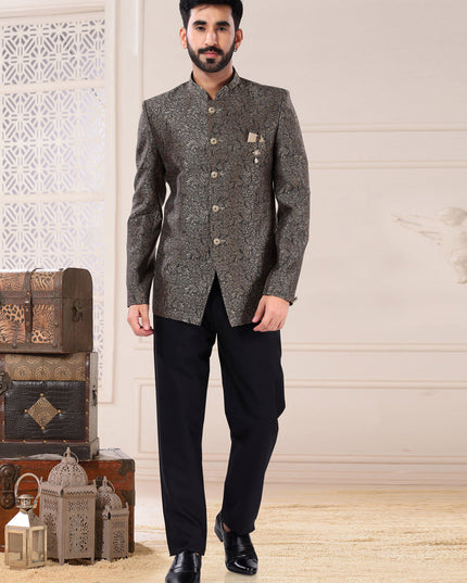 Grey Jacquard Jodhpuri Suit