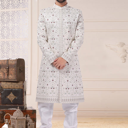 White Silk Sherwani